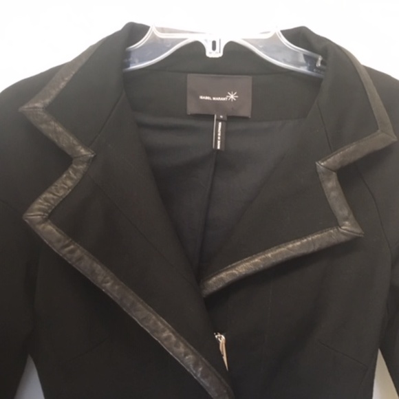 ISABEL MARANT Black Leather Trim Cotton Blazer Jacket Sz 0 - Picture 3 of 11